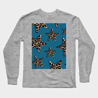 Leopard Print Stars on Teal Long Sleeve T-Shirt